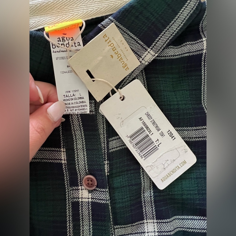 Agua Bendita Plaid Tennis Graphic Back Shirt Green Blue Oversized Size Large New - Picture 6 of 6